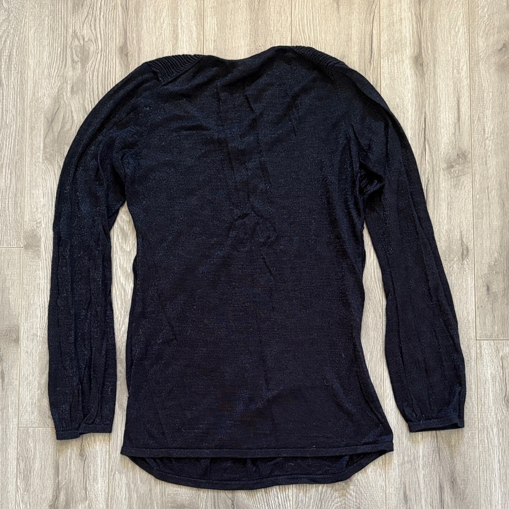 Elegant dark blue Ribbed Long Sleeve Top - Picture 2 of 3